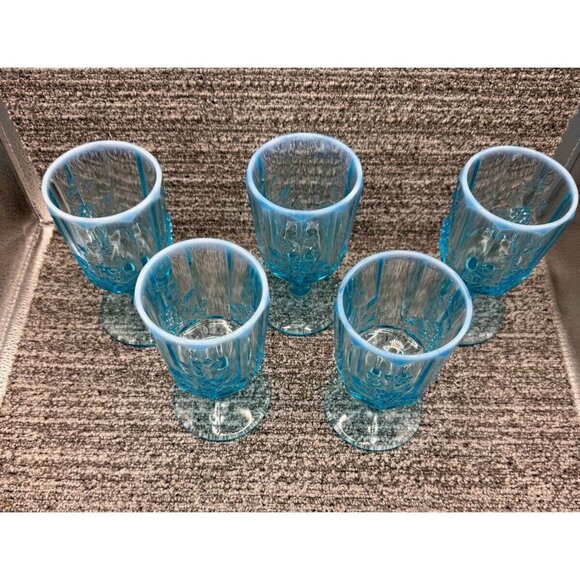 Westmoreland Paneled Grape Blue Opalescent Goblet Wine Glass - 3 available - Picture 3 of 6